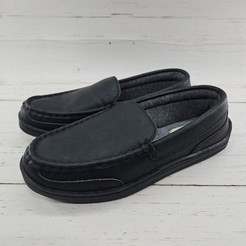 My Pillow My Slippers Womens 8‎ Black Leather Slip On Memory Foam Moccasins Shoe